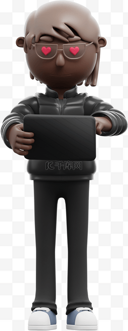 平板电脑3d图片_3D黑人男性使用平板姿势