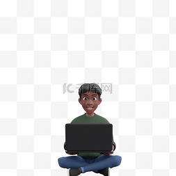 酷帅黑人男性3D坐姿操控笔记本