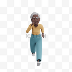 3D黑人女性老太太帅气慢跑形象