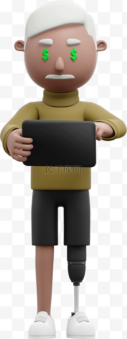 帅气男人使用电脑展示3D平板姿势
