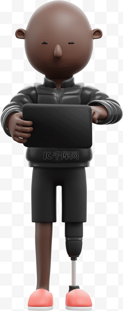 3D黑人男性动感使用平板姿势