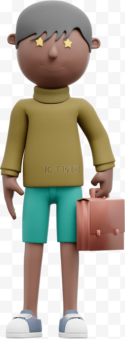 棕色商务图片_帅气男人3D棕色商务手提包姿势动