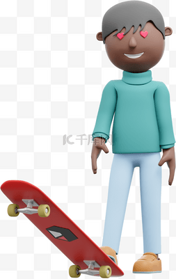 帅气的男子图片_帅气滑板男子的3D棕色形象
