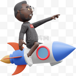 起飞的火箭图片_帅气黑人男性飞行姿势的3D火箭起