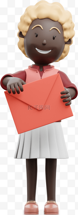 拿着信封的漂亮黑人女性写信姿势