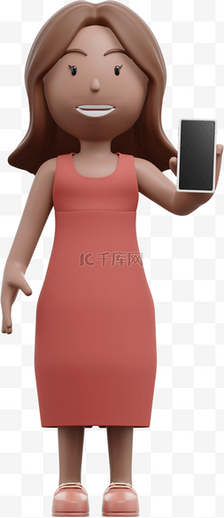 3D棕色女性拿手机发送验证码姿势