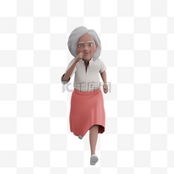 3D棕色老太太帅气慢跑形象