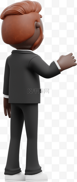 3D黑人男性背影招手形象男人帅气