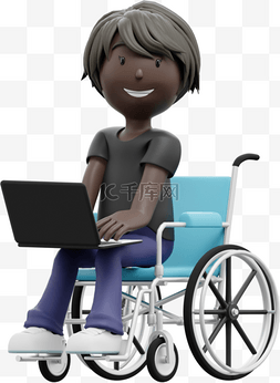 女人坐轮椅图片_3D黑人女性坐轮椅姿势办公形象漂