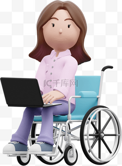 坐轮椅的女人图片_3D白人女性坐轮椅展现漂亮的办公