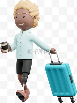 棕色行李箱图片_漂亮女人出行姿势动作3D棕色行李