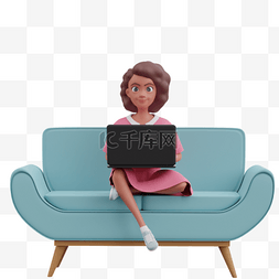 品味独特的女人在软沙发上飒爽地
