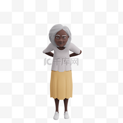 3D黑人女性老太太观察检查帅气弯