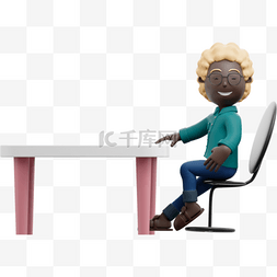 3D漂亮商务黑人女性坐姿坚毅高效