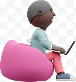 黑人男性沙发玩电脑帅气自由办公