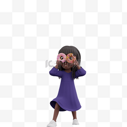 3D黑人女孩甜甜圈姿势酷帅可爱动