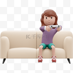 漂亮女人用游戏手柄在沙发上玩素