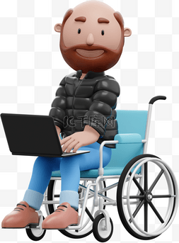 办公图片_帅气男人坐轮椅计算办公形象