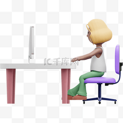 高效电脑图片_漂亮的3D棕色女性高效办公形象