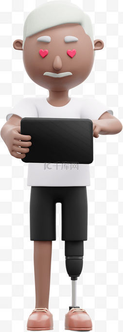 帅气男性使用平板电脑的3D形象
