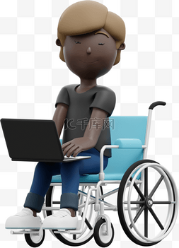 漂亮女性坐轮椅办公3D形象展示小