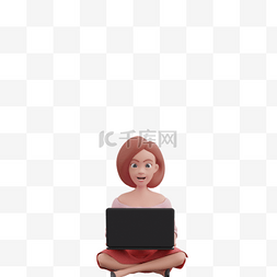 白人女性帅气坐姿使用电脑