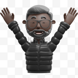 3D黑人男性帅气庆祝举手