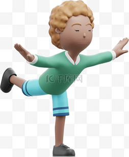 单腿平衡站立图片_3D棕色漂亮女性单腿平衡站立形象