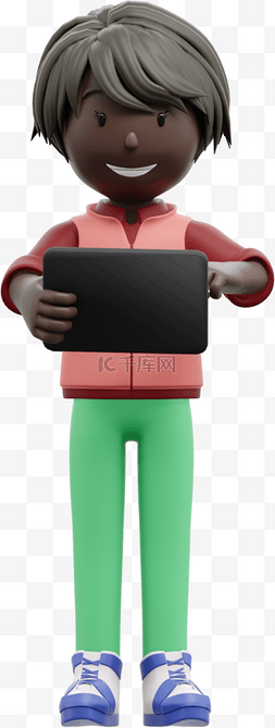 平板电脑3d图片_漂亮的3D黑人女性在电脑上优雅使