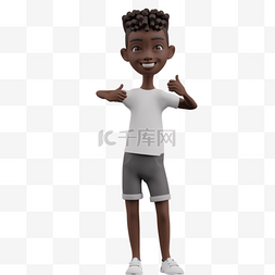 3D黑人男孩展示帅气点赞姿势