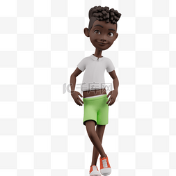 3D黑人男孩以帅气站立叉手姿势等