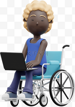 3D女性坐轮椅办公形象