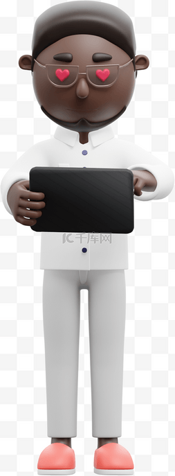 平板电脑3d图片_3D黑人男性使用平板的帅气姿势