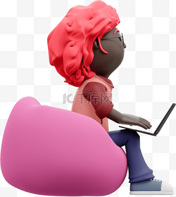 漂亮女人自由办公3D黑人沙发玩电