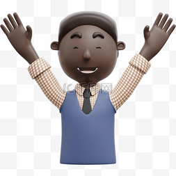 庆祝3图片_帅气男子举手庆祝3D黑人男性欢呼