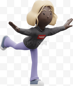 动感运动图片_3D黑人女性单腿平衡站立形象图像