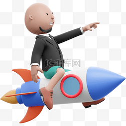 起飞的火箭图片_3D白人男性坐火箭起飞的帅气姿势