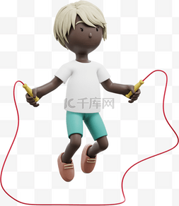 跳绳的女人图片_3D黑人女性跳绳形象关键词提取3D