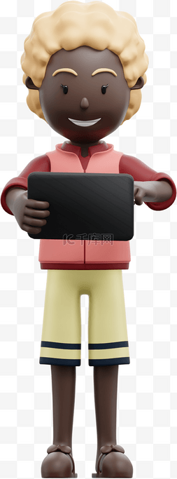 平板电脑3d图片_黑人女性平板姿势3D形象