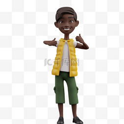 3d黑人男孩图片_3D黑人男孩鼓励点赞的帅气手势