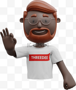 3D黑人男性ok手势形象男人姿势帅