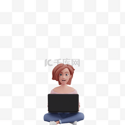 白人女性优雅地坐在电脑前