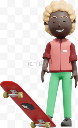 女人漂亮图片_关键词提取3D黑人女性滑滑板形象3