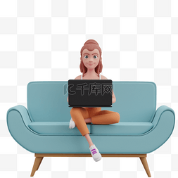 坐沙发的女人图片_沙发上坐着帅气女人使用电脑的动