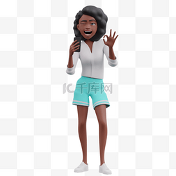 3D黑人女性眨眼wink形象女人帅气手