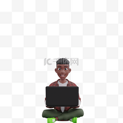 男人坐电脑前图片_帅气黑人男性优雅地坐在电脑前工