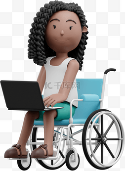 3D女性坐轮椅办公形象
