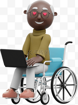 帅气男性坐轮椅工作3D办公形象与