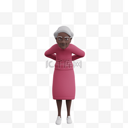 3D黑人女性老太太帅气姿势观察