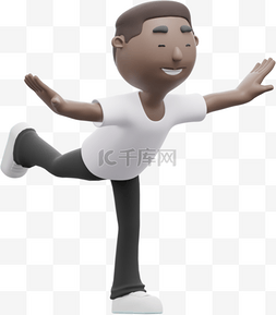 帅气动作3D黑人男性单腿平衡站立